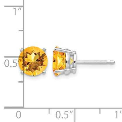 14k White Gold 7mm Round Citrine Post Earrings