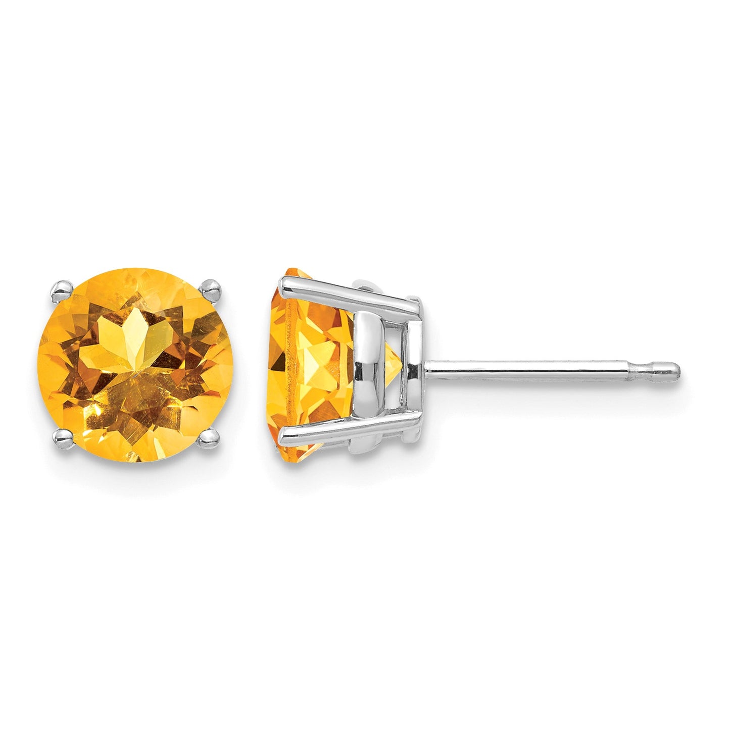 14k White Gold 7mm Round Citrine Post Earrings