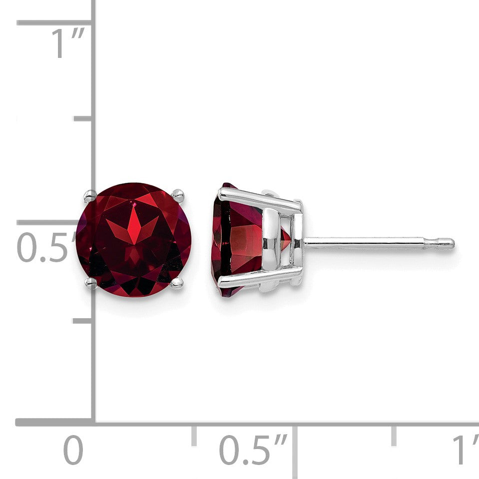 14k White Gold 7mm Round Garnet Post Earrings