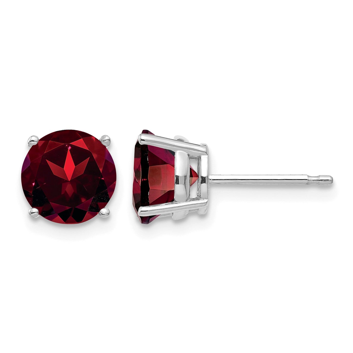 14k White Gold 7mm Round Garnet Post Earrings