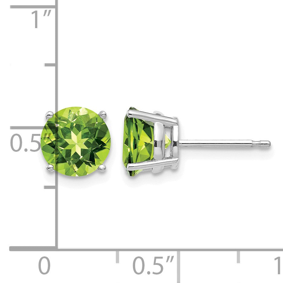 14k White Gold 7mm Round Peridot Post Earrings