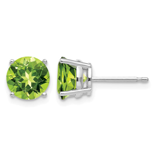 14k White Gold 7mm Round Peridot Post Earrings