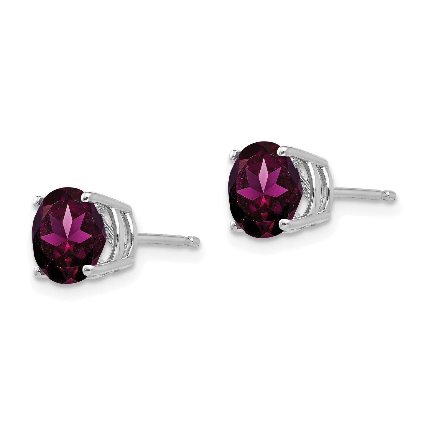 14k White Gold 7mm Round Rhodolite Garnet Post Earrings