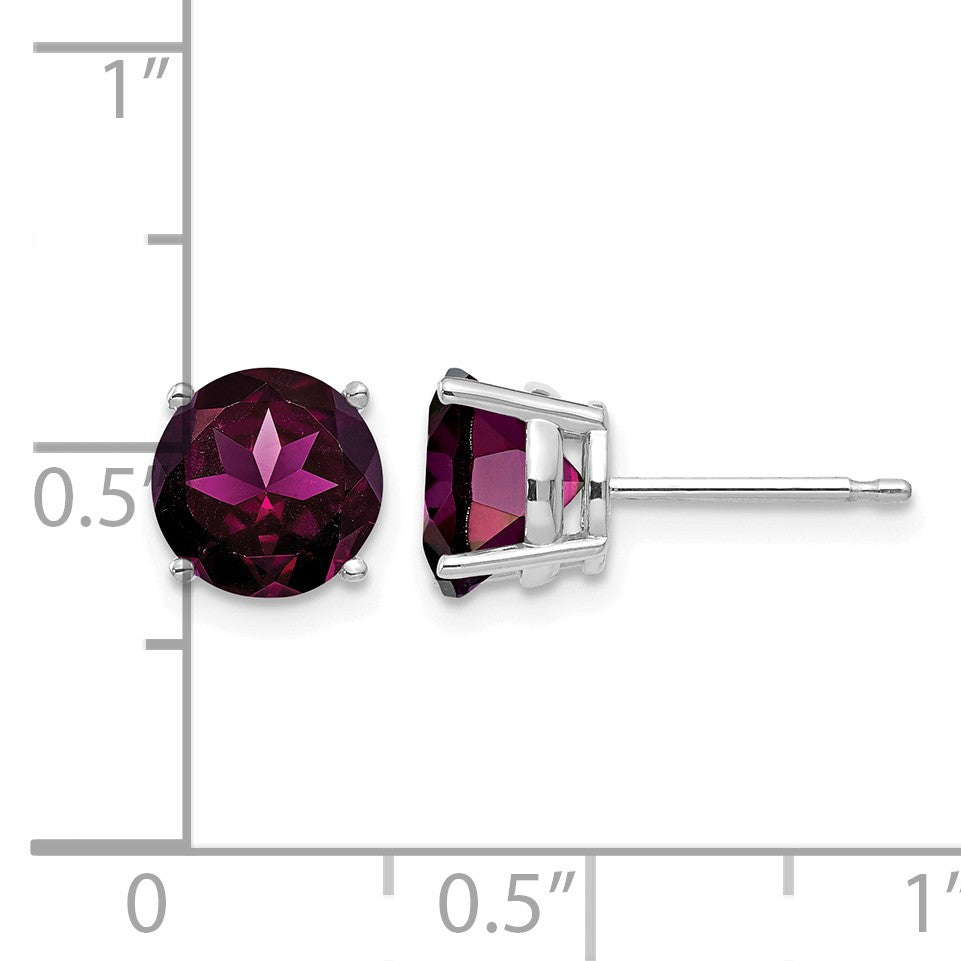 14k White Gold 7mm Round Rhodolite Garnet Post Earrings