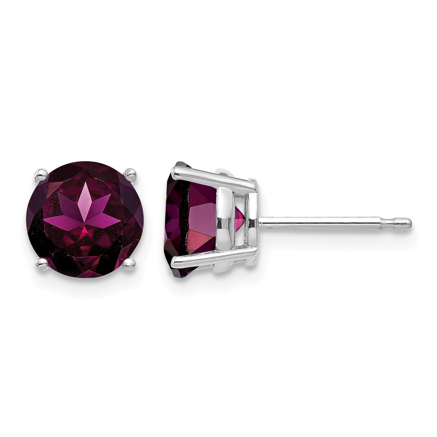 14k White Gold 7mm Round Rhodolite Garnet Post Earrings
