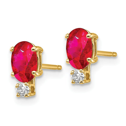 14k 6x4mm Oval Ruby and AA Quality Diamond Post Earrings