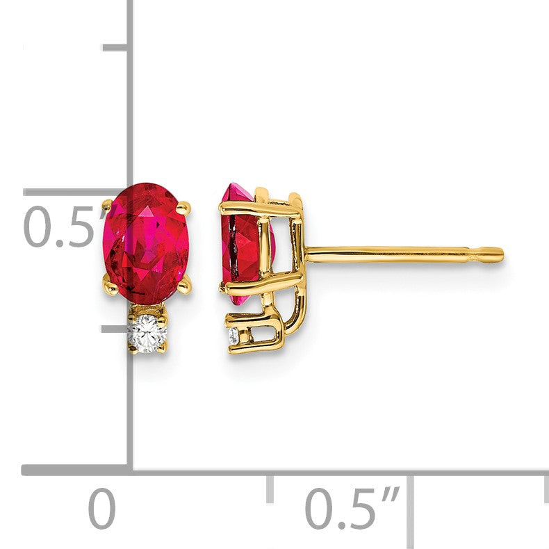 14k 6x4mm Oval Ruby and AA Quality Diamond Post Earrings