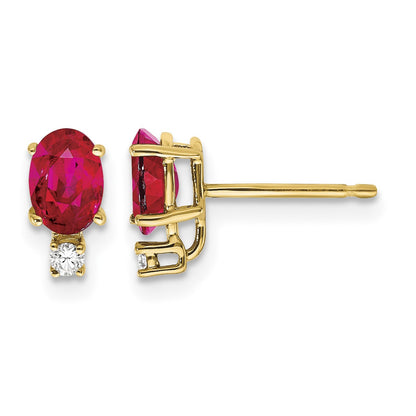 14k 6x4mm Oval Ruby and AA Quality Diamond Post Earrings
