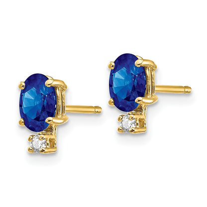14k 6x4mm Oval Sapphire and VS Quality Diamond Post Earrings