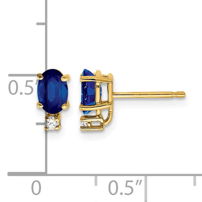 14k 6x4mm Oval Sapphire and VS Quality Diamond Post Earrings