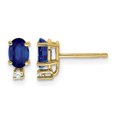 14k 6x4mm Oval Sapphire and VS Quality Diamond Post Earrings