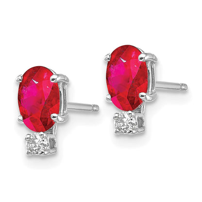 14k White Gold 6x4mm Oval Ruby and AA Quality Diamond Post Earrings