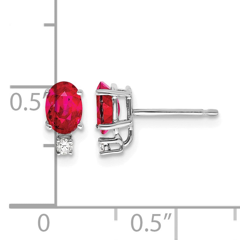 14k White Gold 6x4mm Oval Ruby and AA Quality Diamond Post Earrings