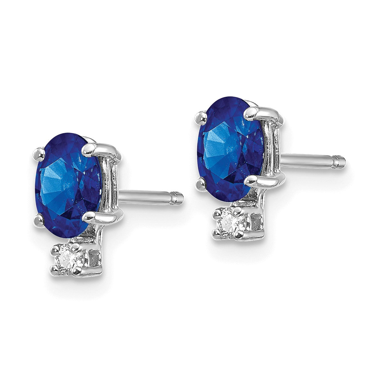 14k White Gold 6x4mm Oval Sapphire and AA Quality Diamond Post Earrings