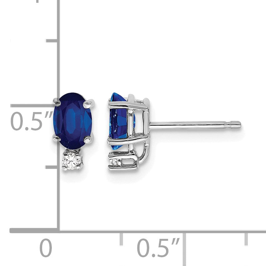 14k White Gold 6x4mm Oval Sapphire and AA Quality Diamond Post Earrings