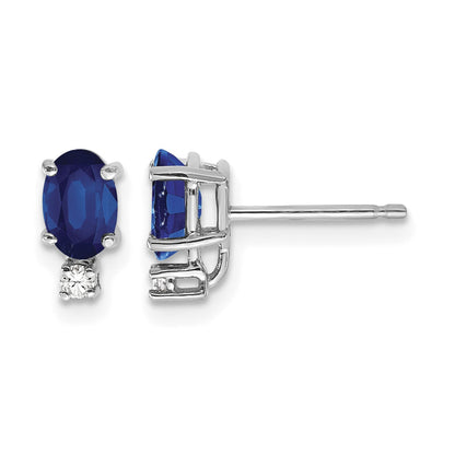 14k White Gold 6x4mm Oval Sapphire and AA Quality Diamond Post Earrings
