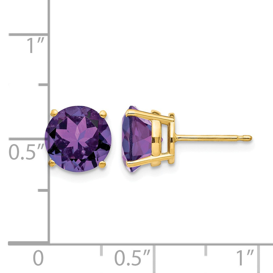 14k 8mm Round Amethyst Post Earrings