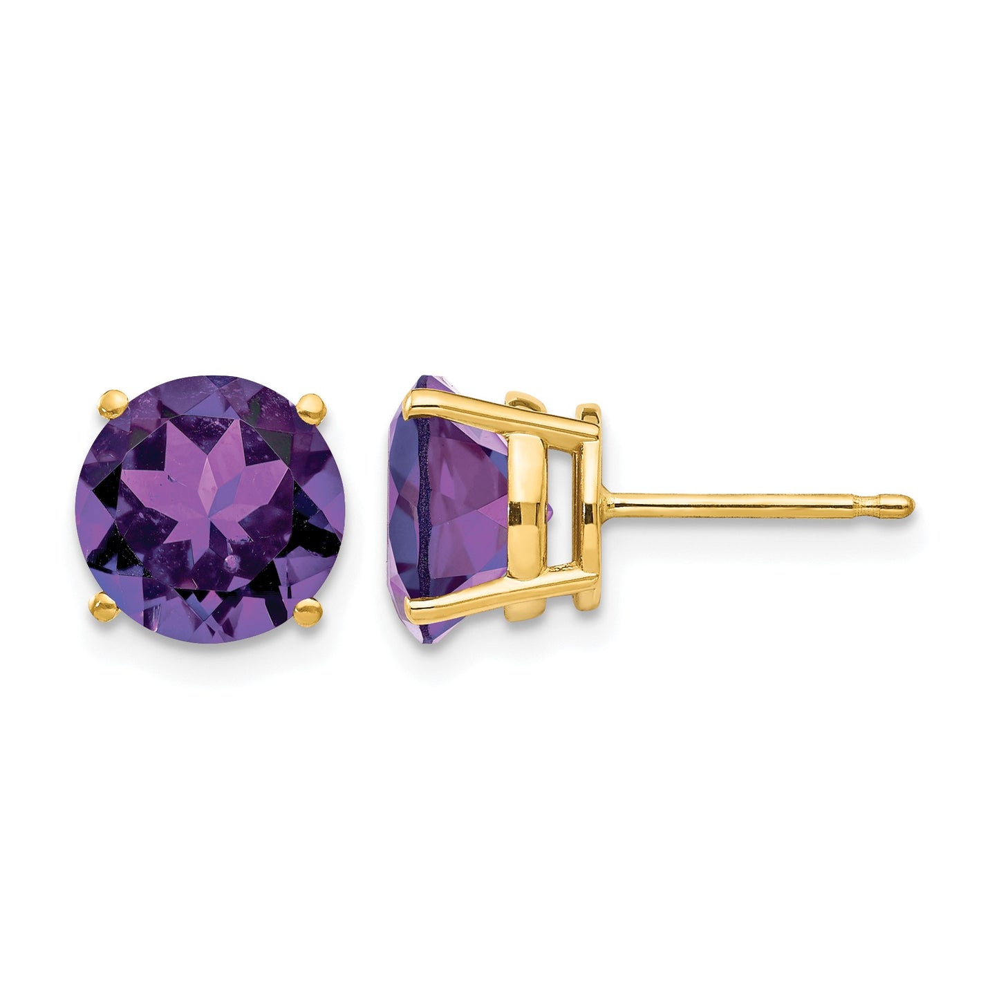 14k 8mm Round Amethyst Post Earrings
