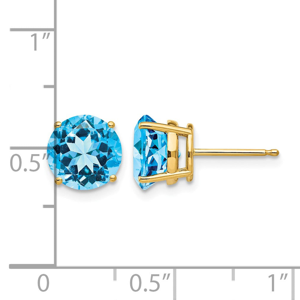14k 8mm Round Blue Topaz Post Earrings