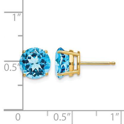 14k 8mm Round Blue Topaz Post Earrings