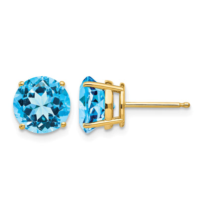 14k 8mm Round Blue Topaz Post Earrings