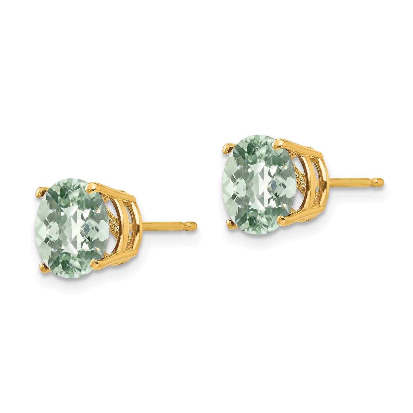 14k 8mm Round Checker-Cut Green Quartz Post Earrings