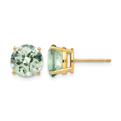 14k 8mm Round Checker-Cut Green Quartz Post Earrings