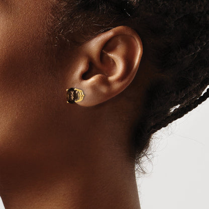14k 8mm Round Checker-Cut Smoky Quartz Post Earrings