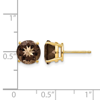14k 8mm Round Smoky Quartz Post Earrings