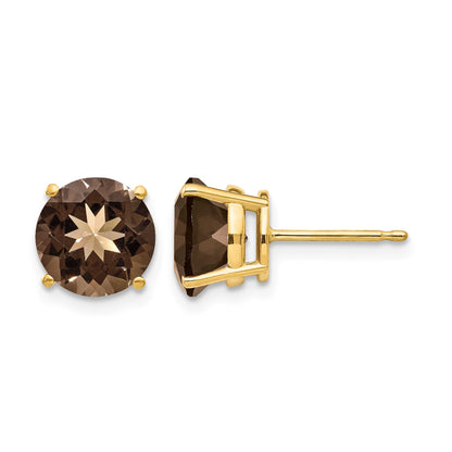 14k 8mm Round Smoky Quartz Post Earrings