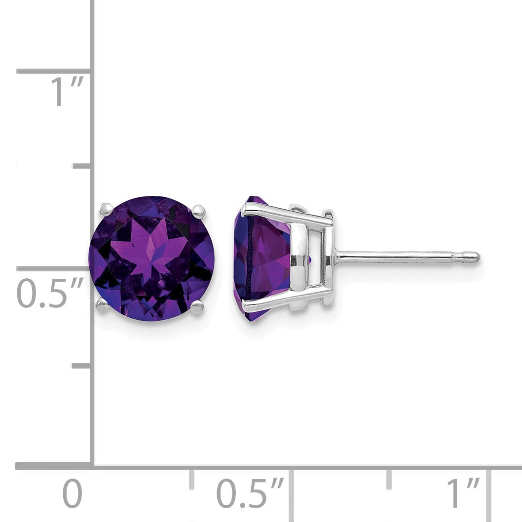 14k White Gold 8mm Round Amethyst Post Earrings