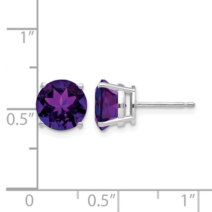 14k White Gold 8mm Round Amethyst Post Earrings