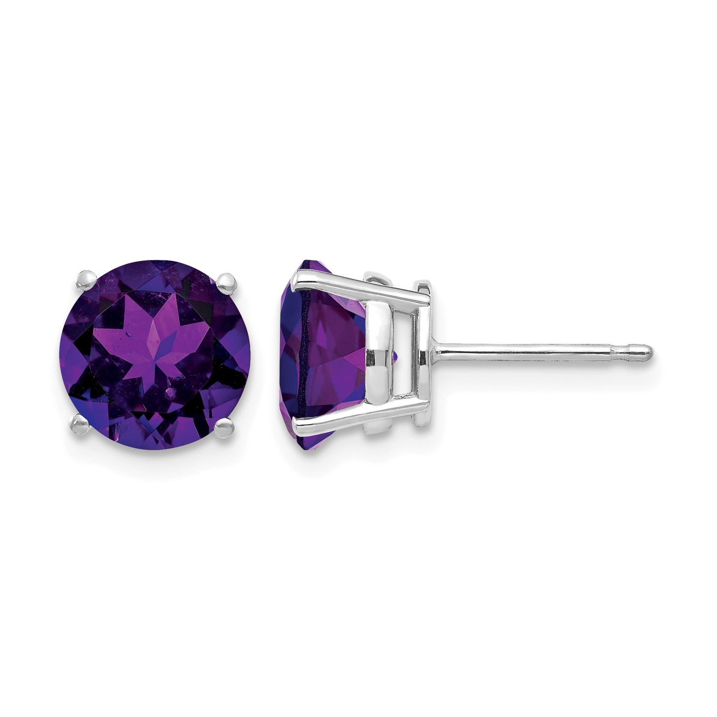 14k White Gold 8mm Round Amethyst Post Earrings