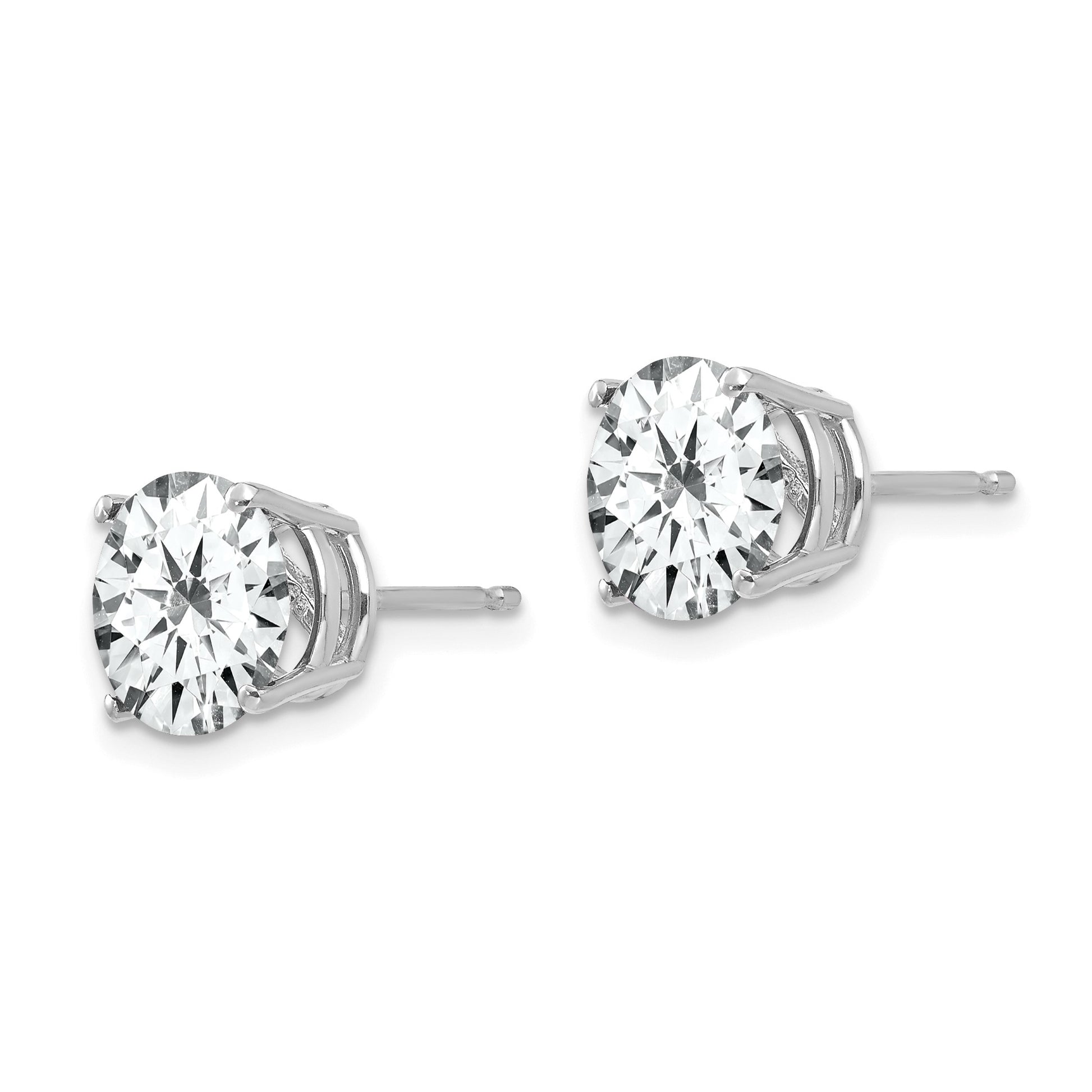 14k White Gold 8mm Round Cubic Zirconia Post Earrings