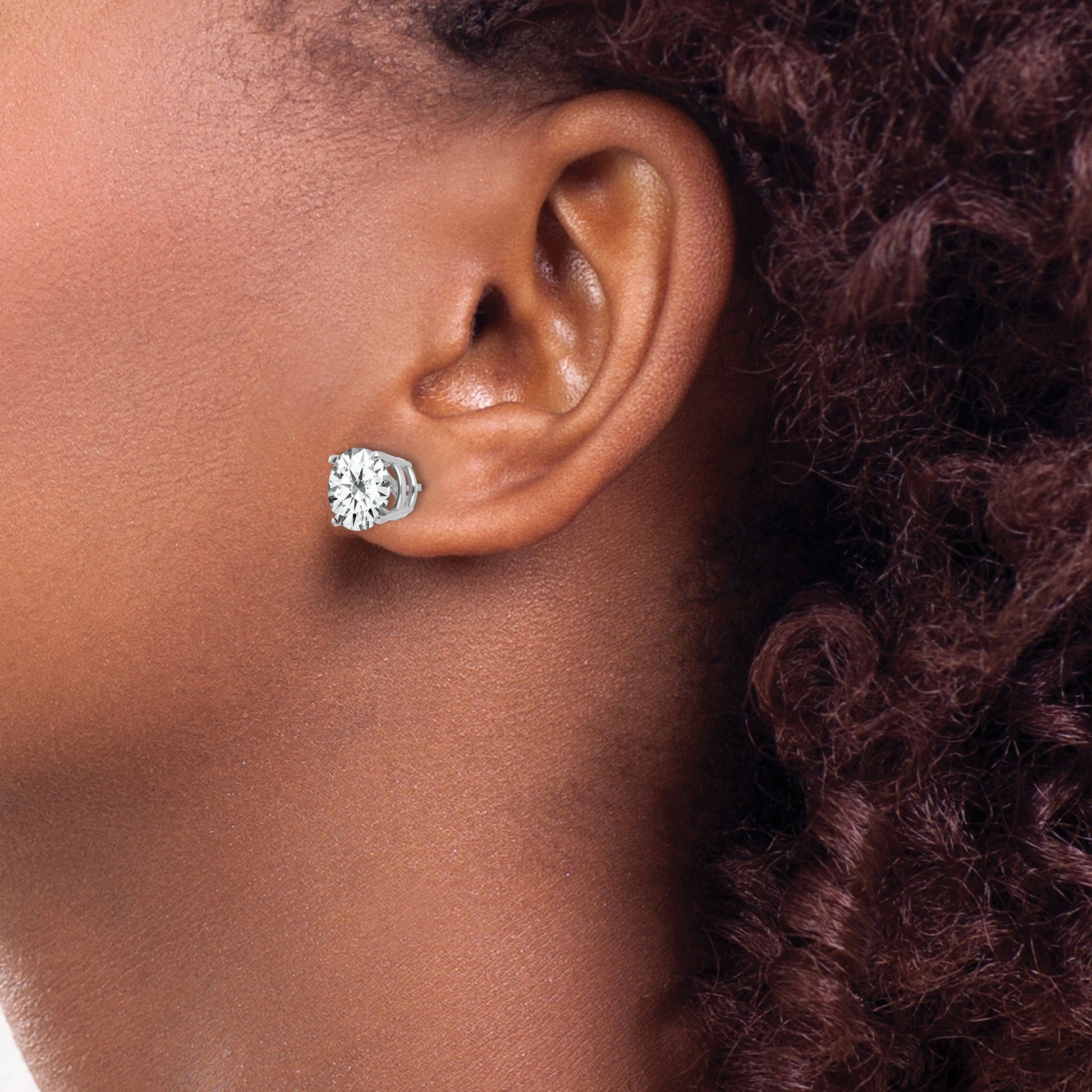 14k White Gold 8mm Round Cubic Zirconia Post Earrings