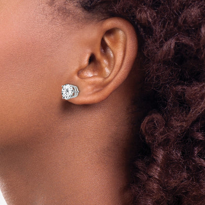 14k White Gold 8mm Round Cubic Zirconia Post Earrings