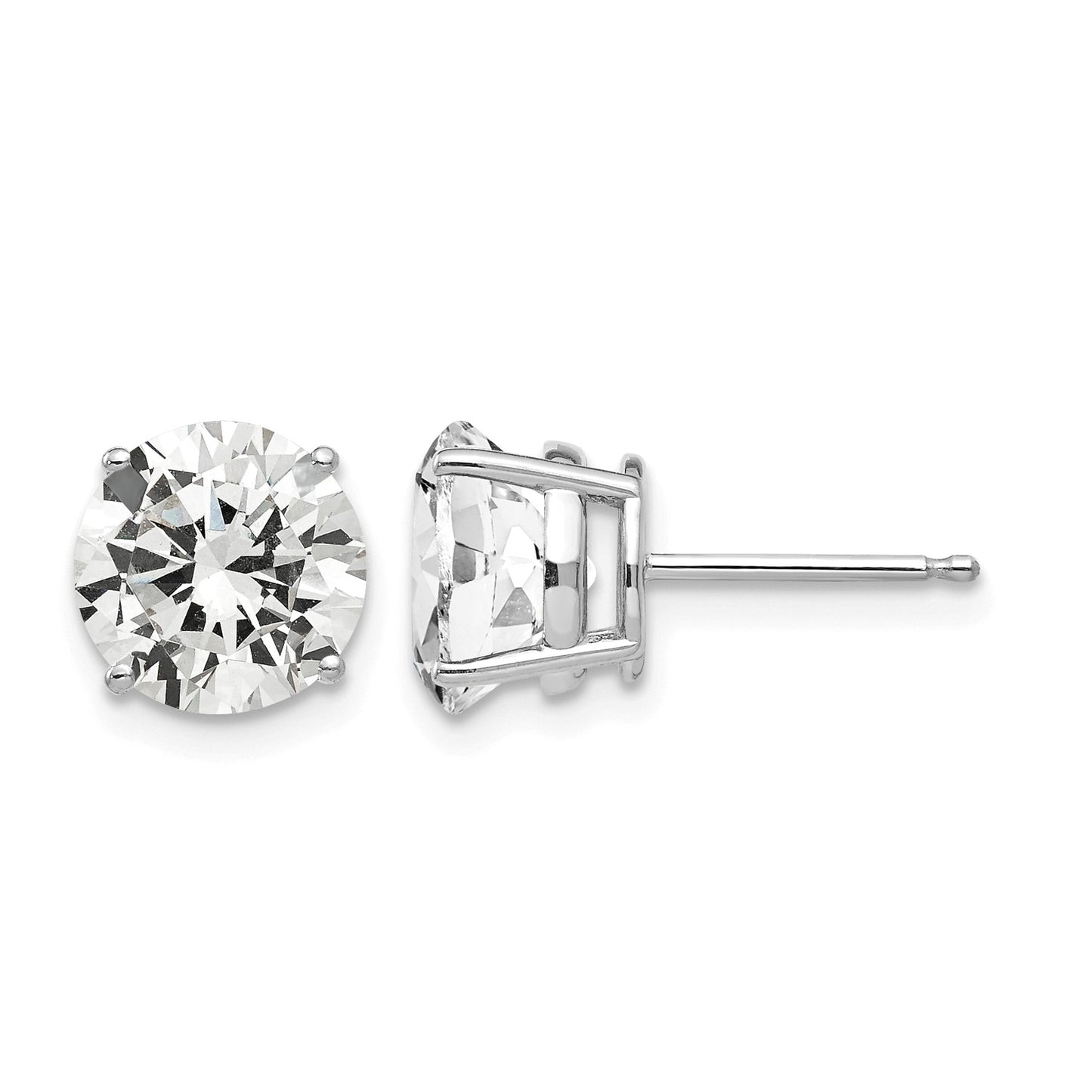 14k White Gold 8mm Round Cubic Zirconia Post Earrings
