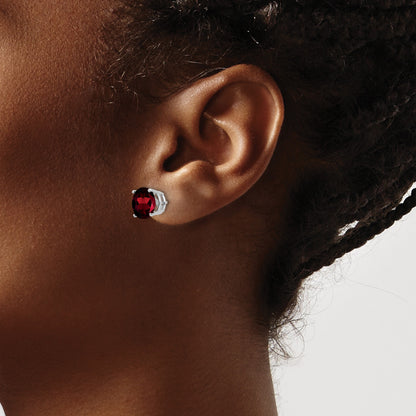 14k White Gold 8mm Round Garnet Post Earrings
