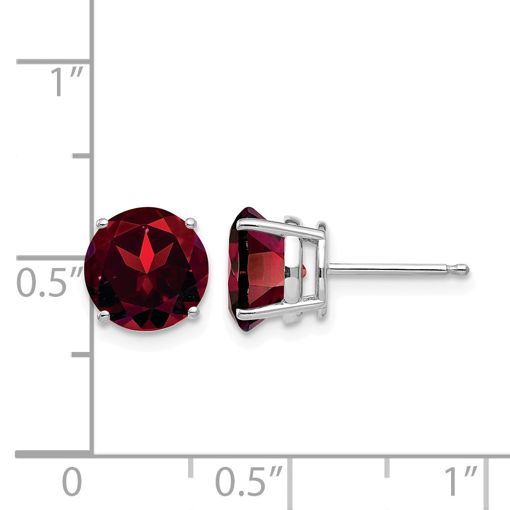 14k White Gold 8mm Round Garnet Post Earrings
