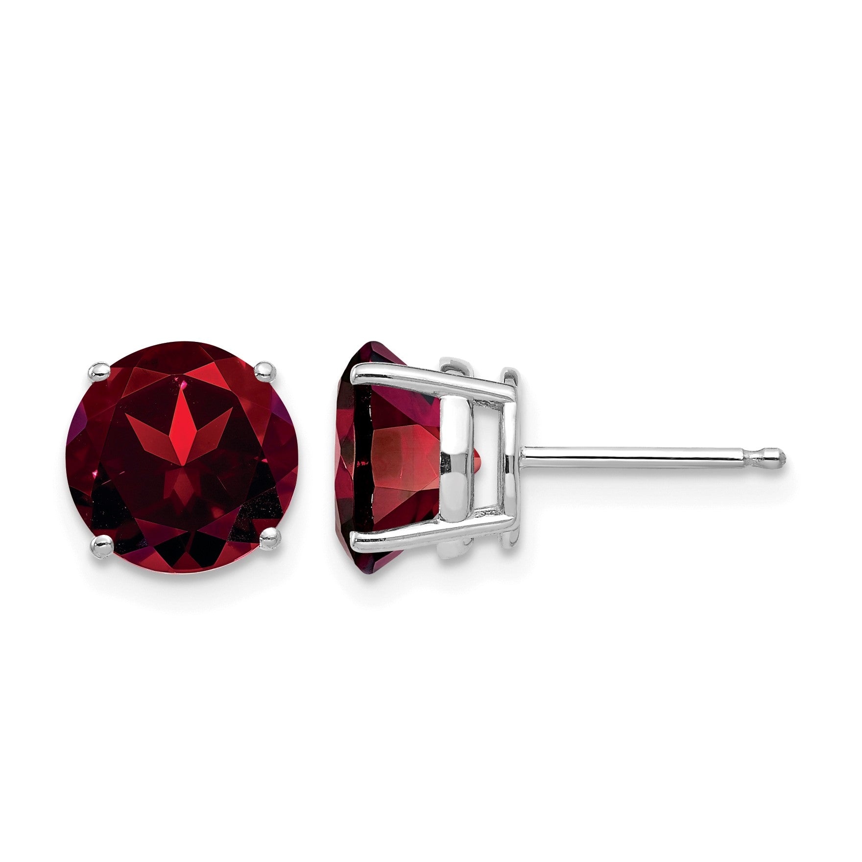 14k White Gold 8mm Round Garnet Post Earrings