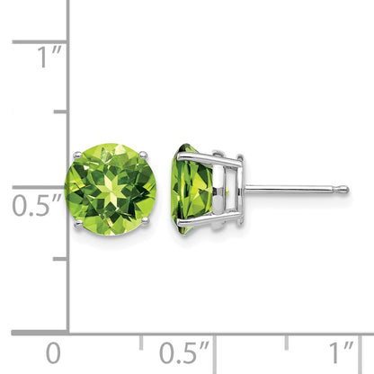 14k White Gold 8mm Round Peridot Post Earrings