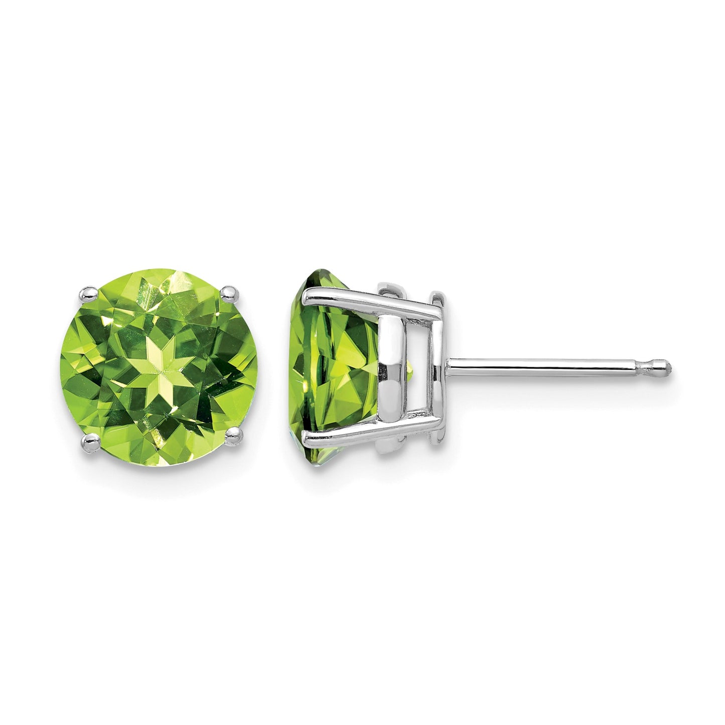 14k White Gold 8mm Round Peridot Post Earrings