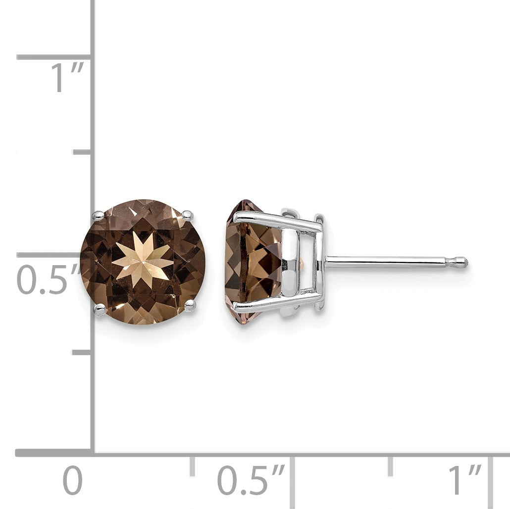14k White Gold 8mm Round Smoky Quartz Post Earrings