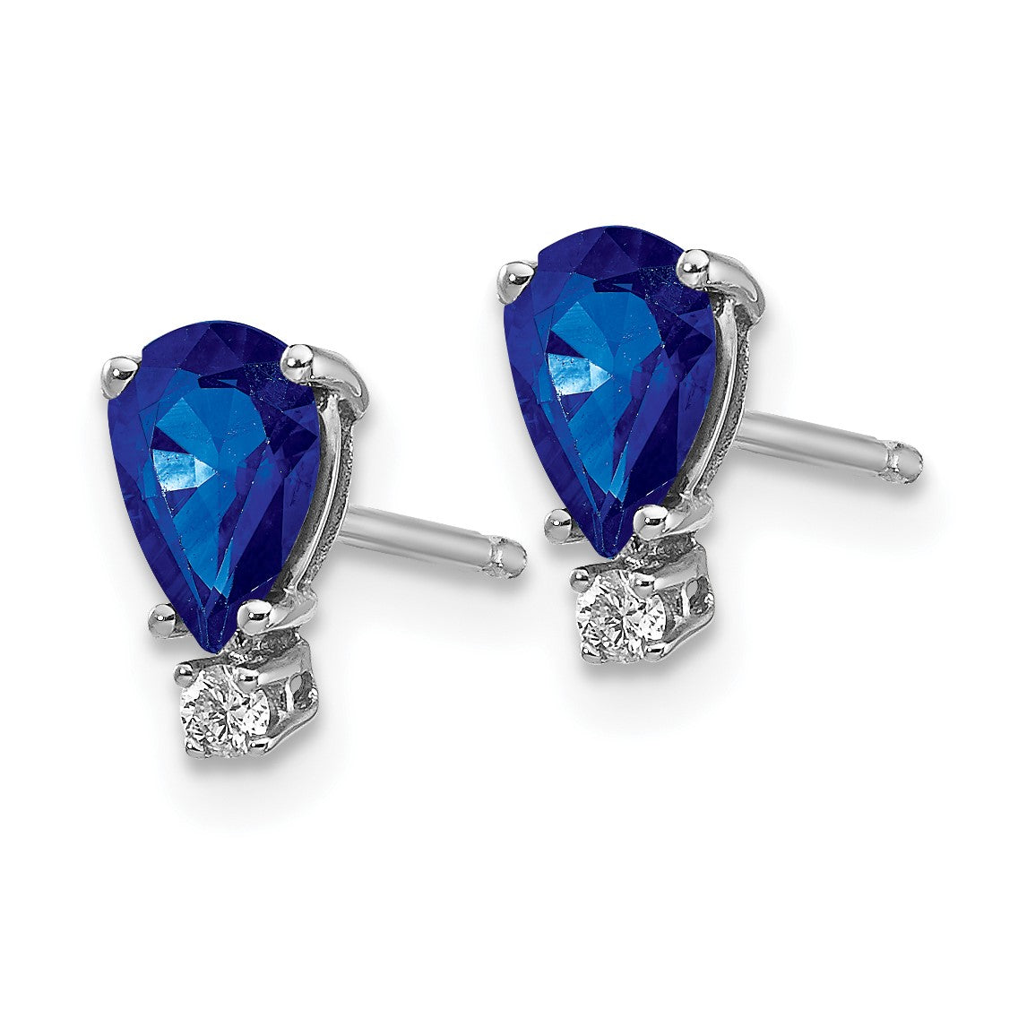 14k White Gold 6x4mm Pear Sapphire and AA Quality Diamond Post Earrings