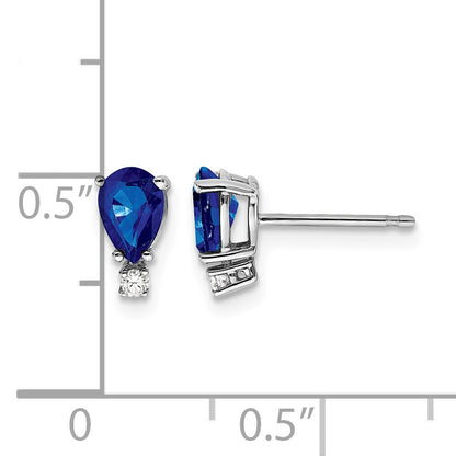 14k White Gold 6x4mm Pear Sapphire and AA Quality Diamond Post Earrings