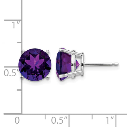 14k White Gold 9mm Round Amethyst Post Earrings