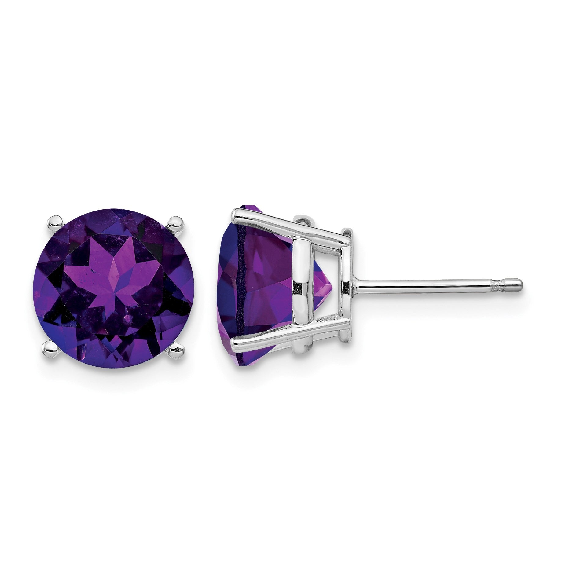 14k White Gold 9mm Round Amethyst Post Earrings