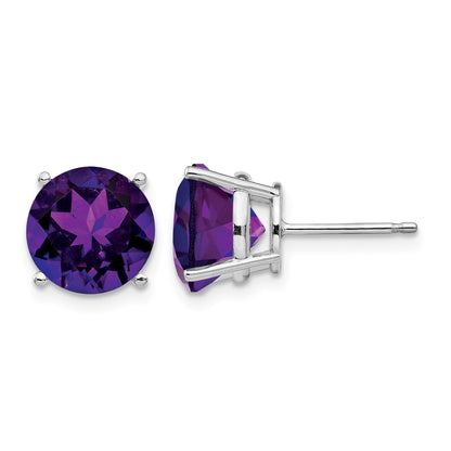 14k White Gold 9mm Round Amethyst Post Earrings