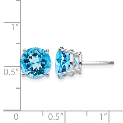 14k White Gold 9mm Round Blue Topaz Post Earrings