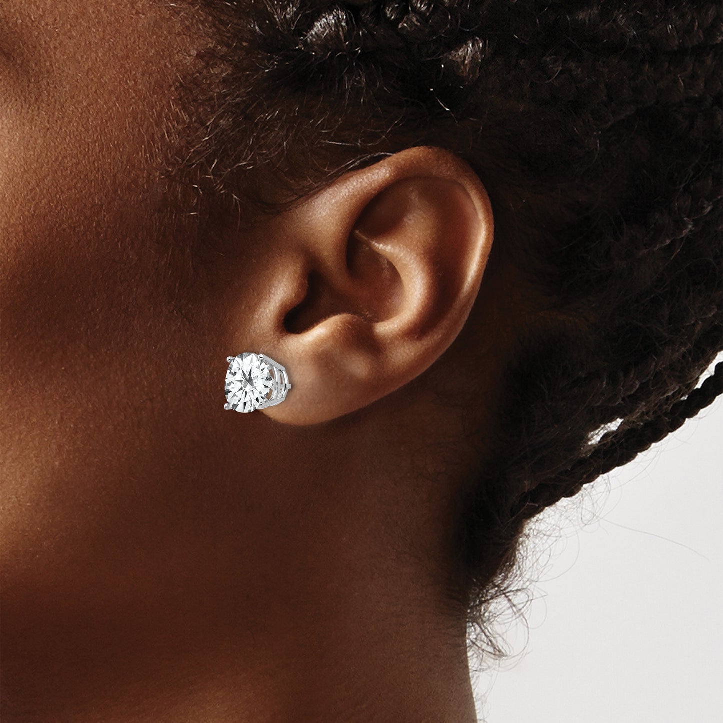14k White Gold 9mm Round Cubic Zirconia Post Earrings